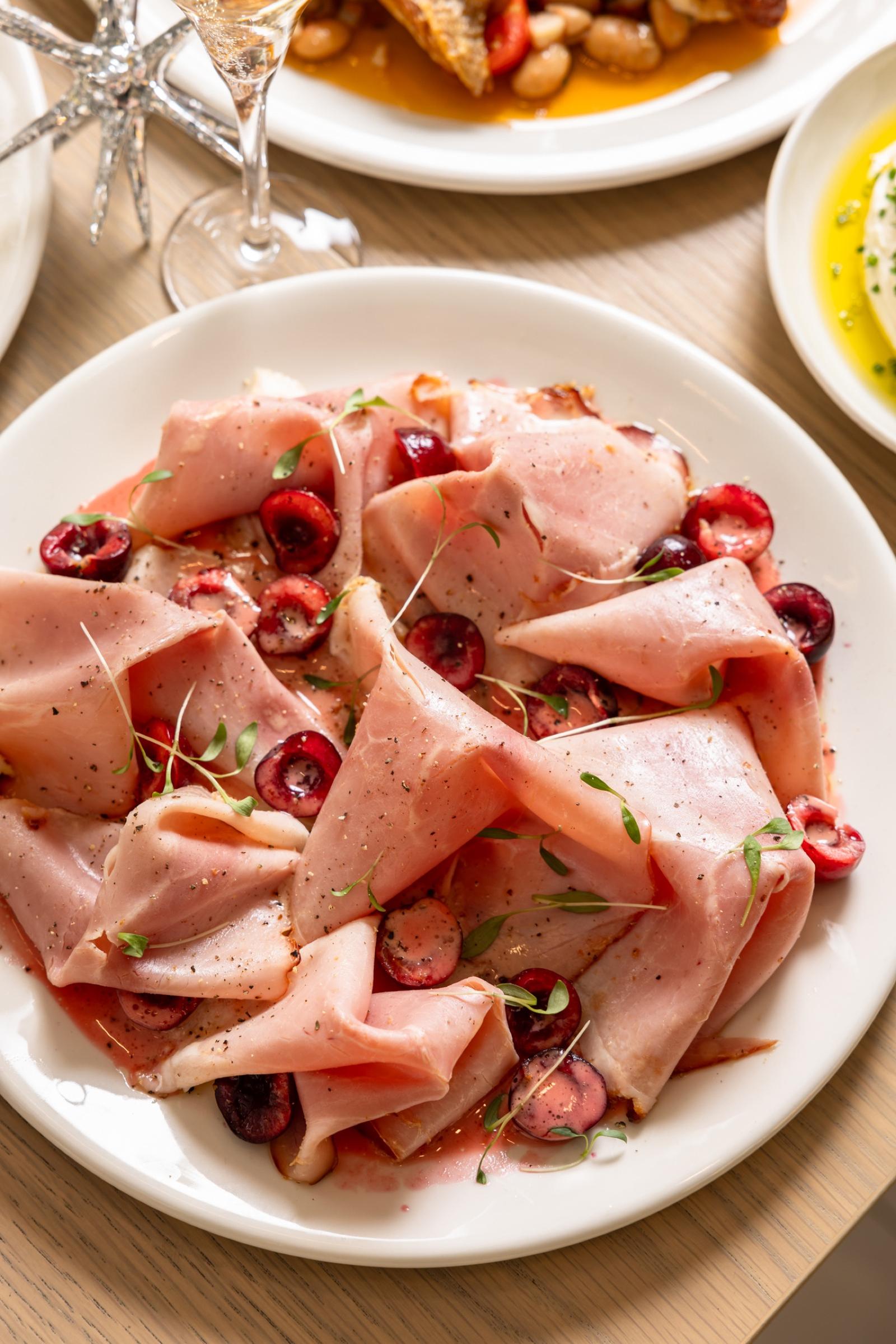 Maple-glazed ham with pickled cherries, Christmas Day lunch at The Observatory