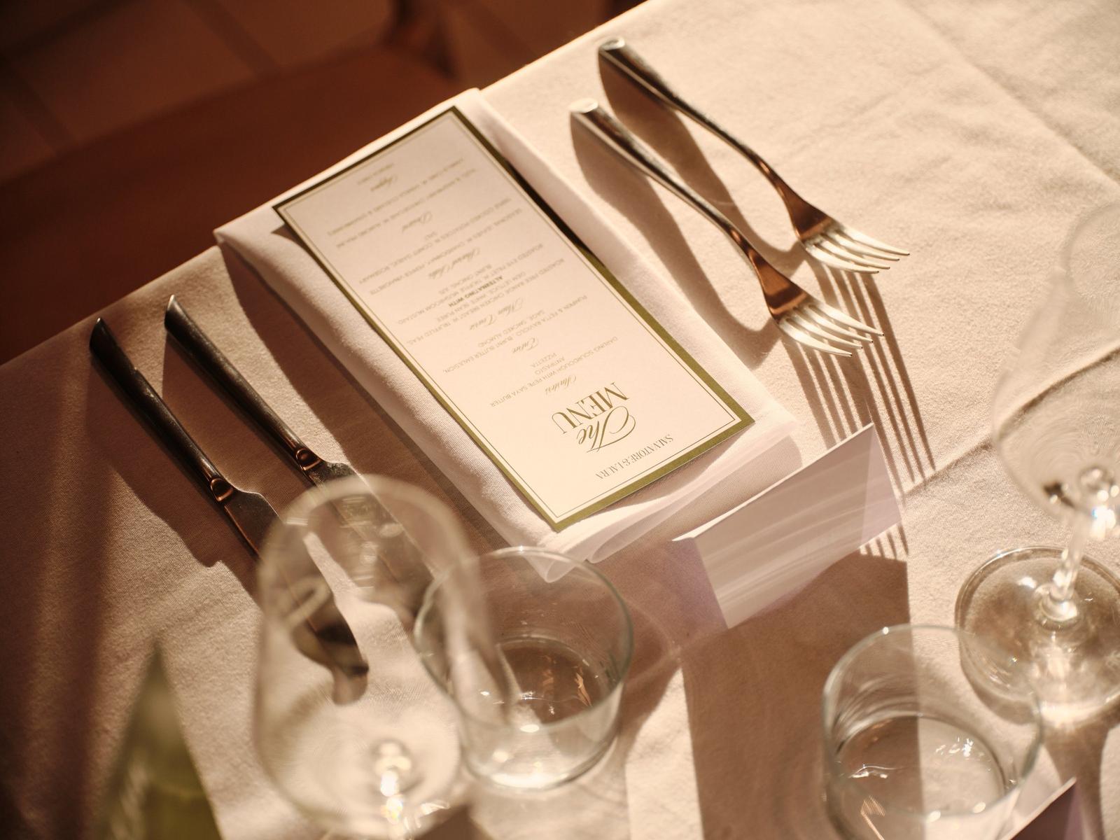 Menu card and place setting at an event at The Observatory
