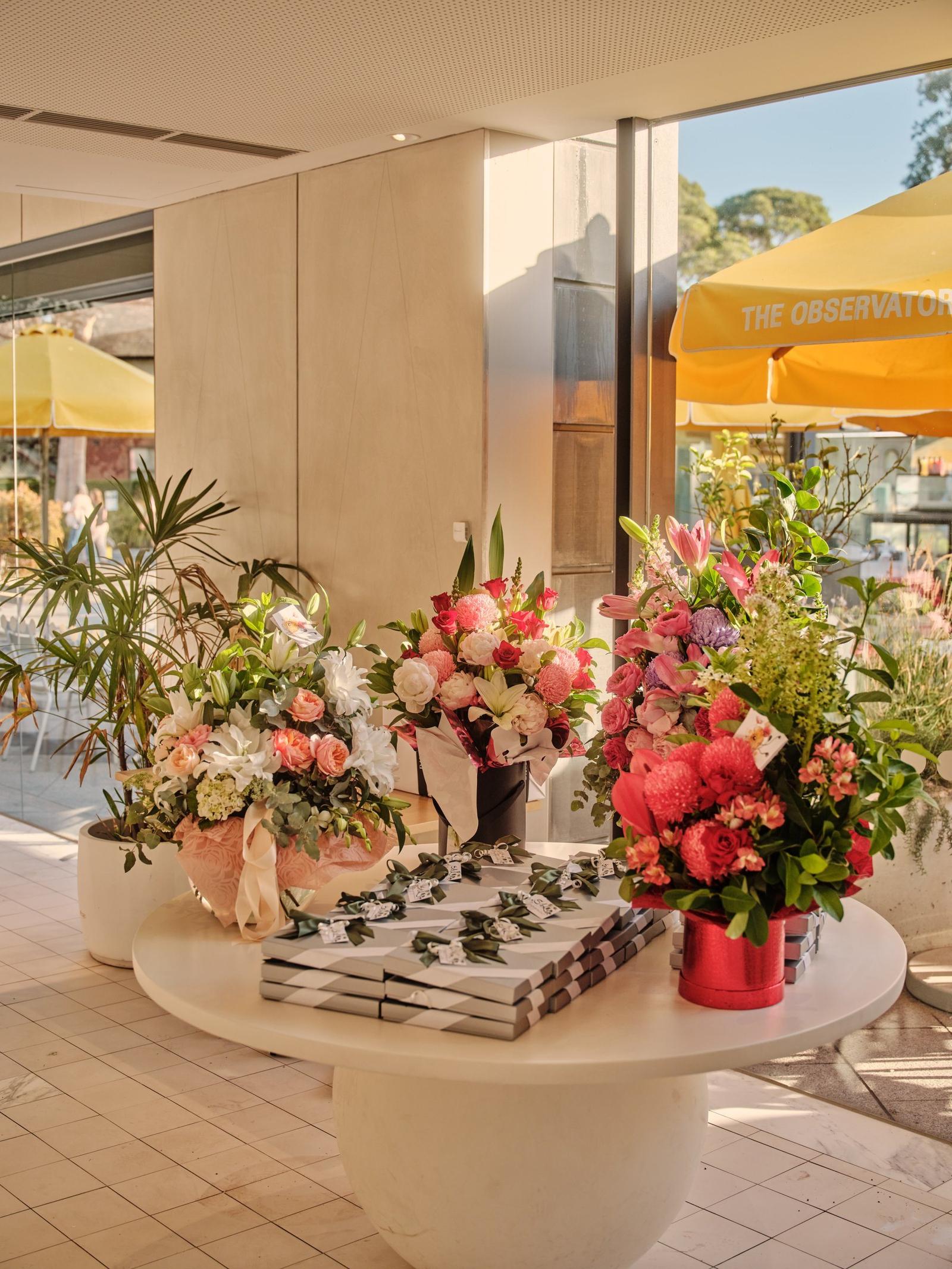 Florals and gift boxes ready for guests at The Observatory